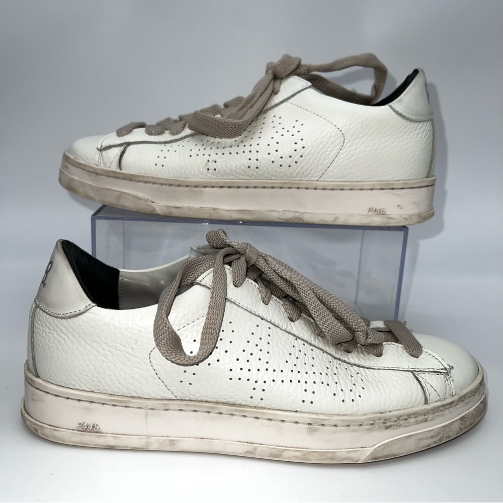 P448 White Leather Sneakers with Beige Accents